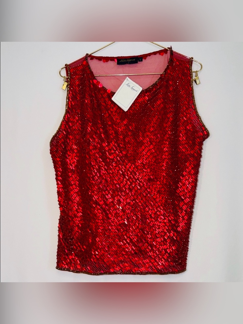 Luisa Spagnoli Red Sequin Sleeveless Wedding Ready Date Night Dressy Blouse 🌹